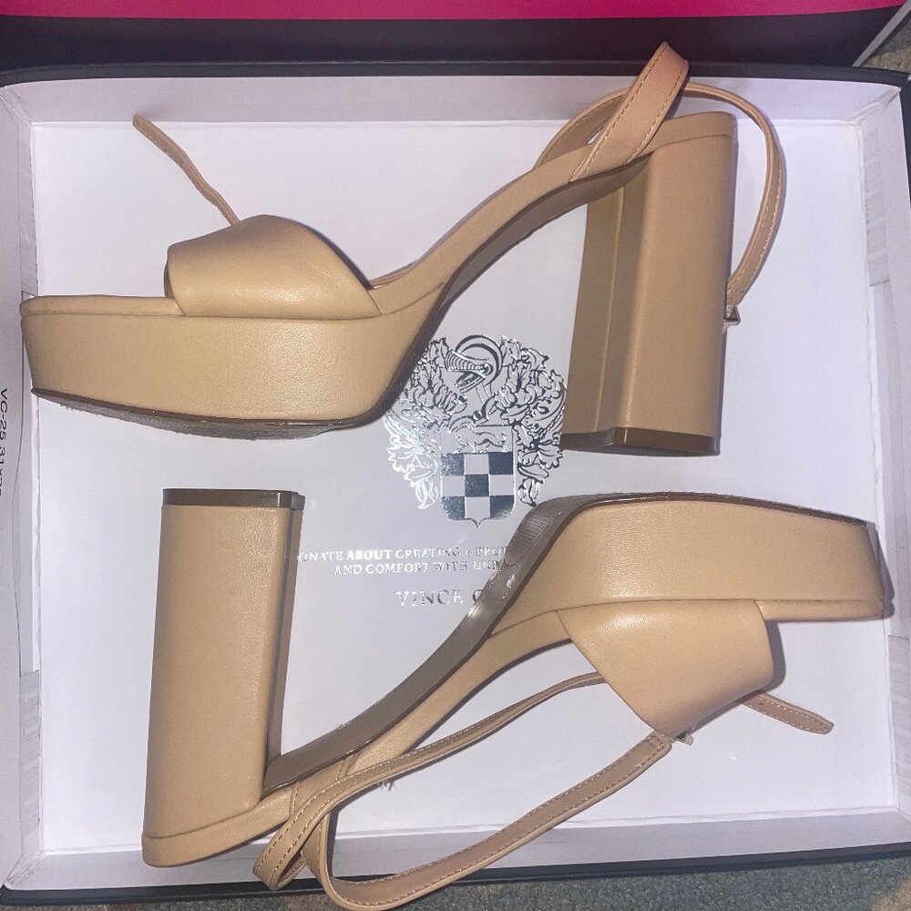 Vince Camuto Nude Tan Platform Block Heel Sandals - Picture 9 of 12